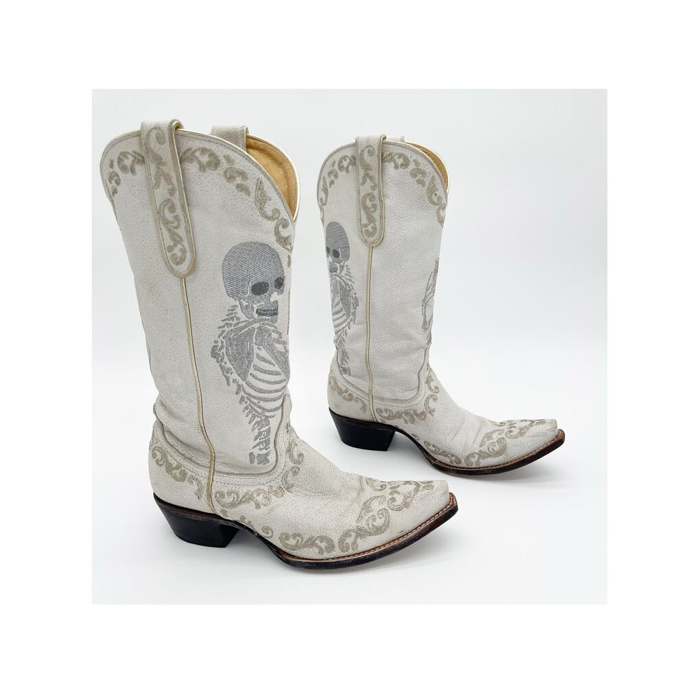 Yippee Ki Yay Old Gringo Women's 7.5 White Skeleton Selfie Western Cowgirl Boots